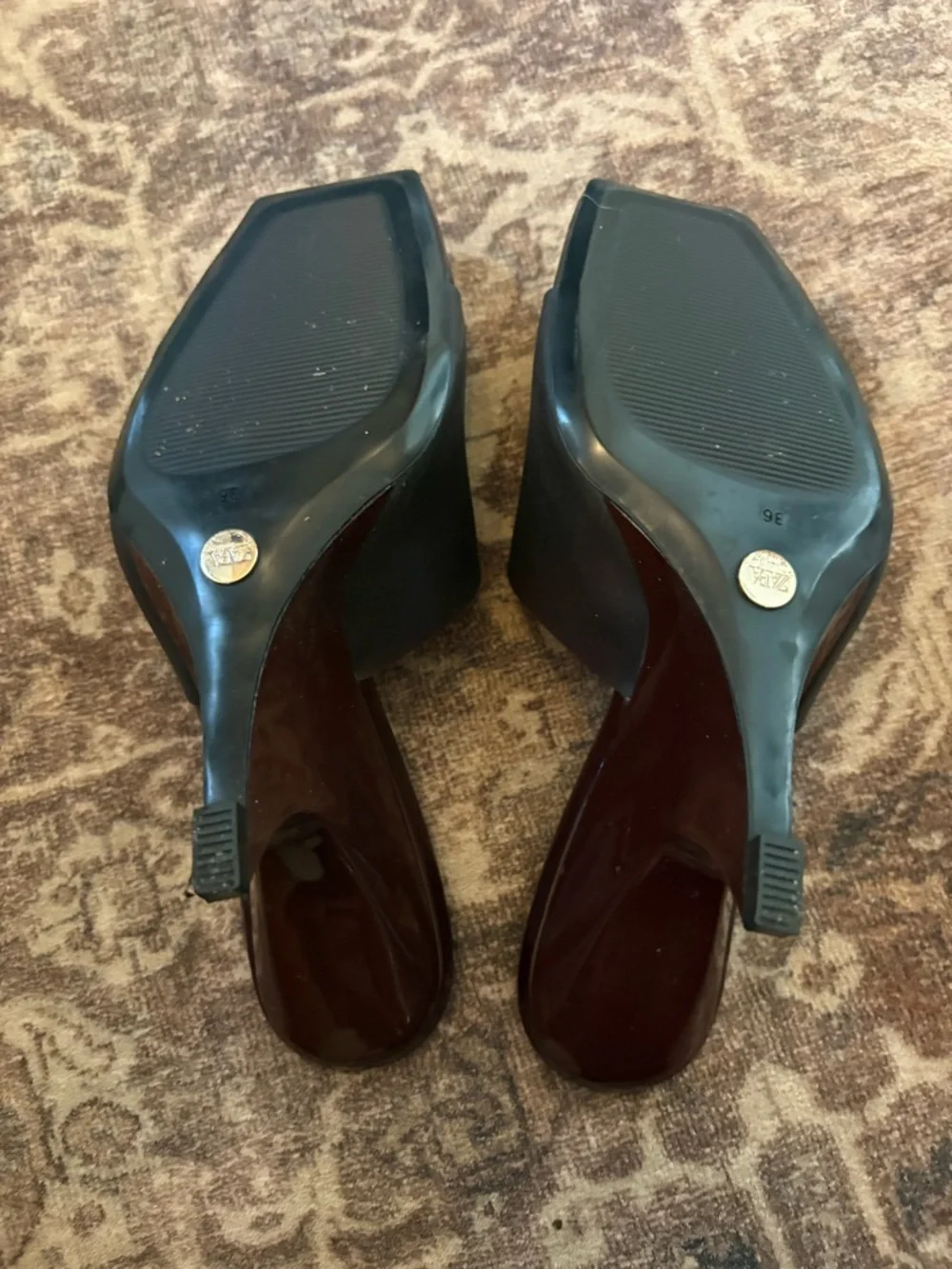 Zara Women's Burgundy Square-Toe Mule Heel sandal 36/6 - Picture 6 of 6